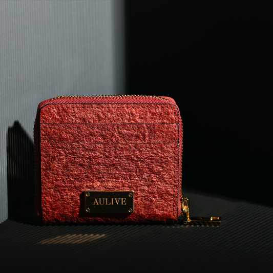 June Coco Minimal Wallet with Cork Lining - Coral Red